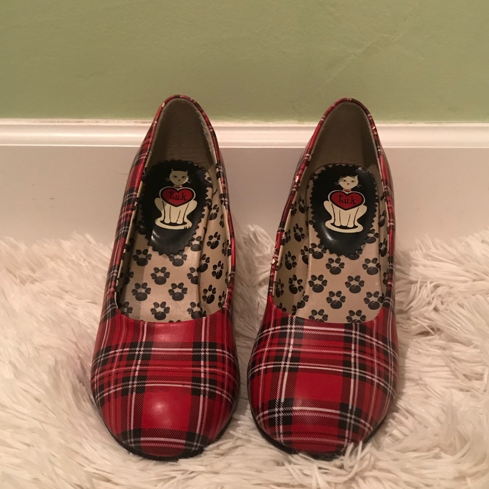 TUK Red Plaid Heels